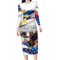 Filipino American History Month Long Sleeve Bodycon Dress Bald Eagle Tarsier Together LT05 - Wonder Print Shop