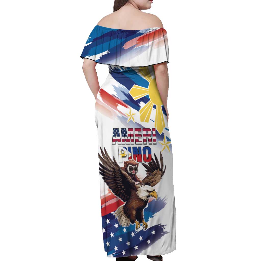 Filipino American History Month Off Shoulder Maxi Dress Bald Eagle Tarsier Together LT05 - Wonder Print Shop