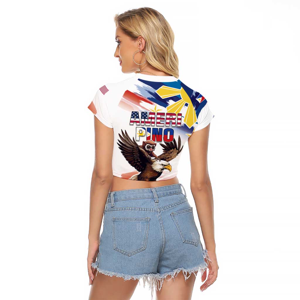 Filipino American History Month Raglan Cropped T Shirt Bald Eagle Tarsier Together LT05 - Wonder Print Shop