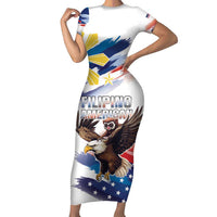 Filipino American History Month Short Sleeve Bodycon Dress Bald Eagle Tarsier Together LT05 - Wonder Print Shop