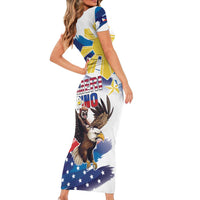Filipino American History Month Short Sleeve Bodycon Dress Bald Eagle Tarsier Together LT05 - Wonder Print Shop
