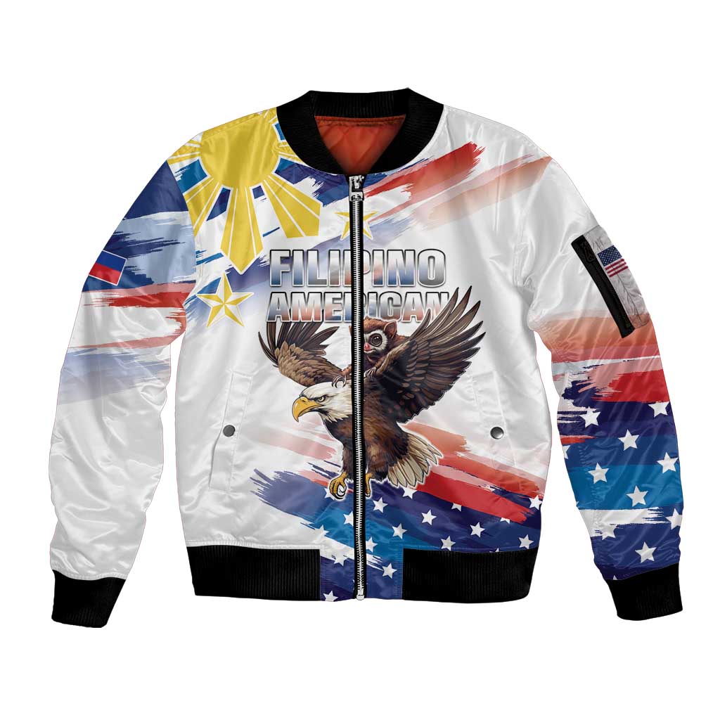 Filipino American History Month Sleeve Zip Bomber Jacket Bald Eagle Tarsier Together LT05 - Wonder Print Shop