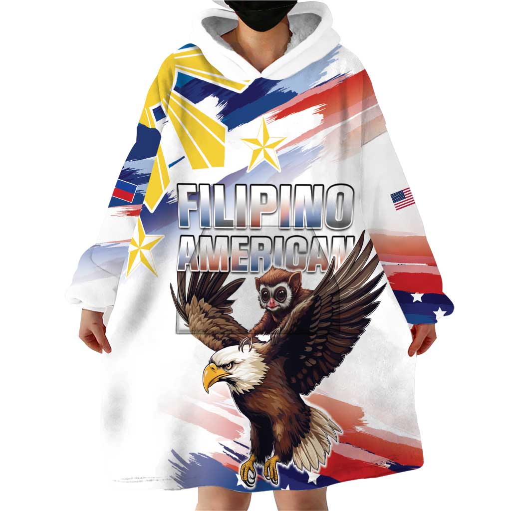 Filipino American History Month Wearable Blanket Hoodie Bald Eagle Tarsier Together LT05 - Wonder Print Shop