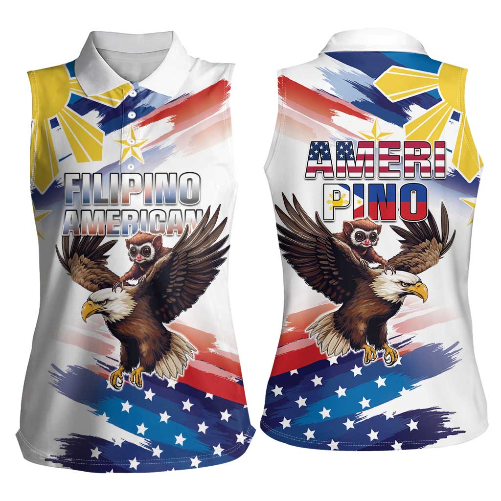 Filipino American History Month Women Sleeveless Polo Shirt Bald Eagle Tarsier Together LT05 - Wonder Print Shop
