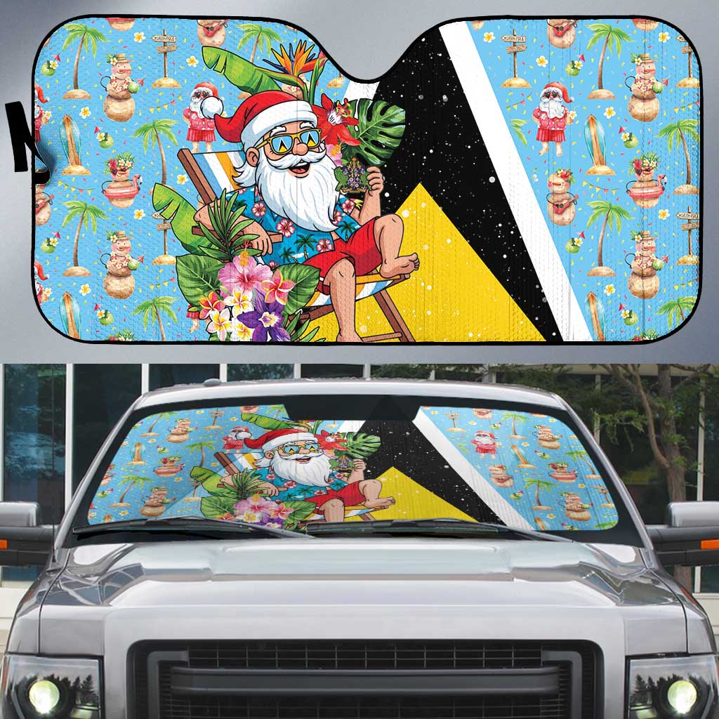 Saint Lucia Christmas Auto Sun Shade Tropical Santa Claus - Wonder Print Shop
