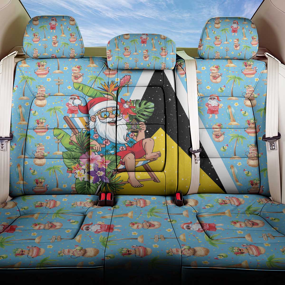 Saint Lucia Christmas Back Car Seat Cover Tropical Santa Claus - Wonder Print Shop