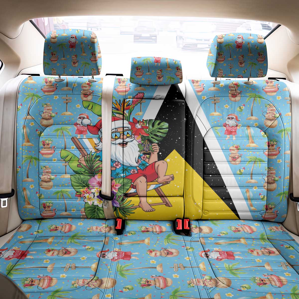 Saint Lucia Christmas Back Car Seat Cover Tropical Santa Claus - Wonder Print Shop