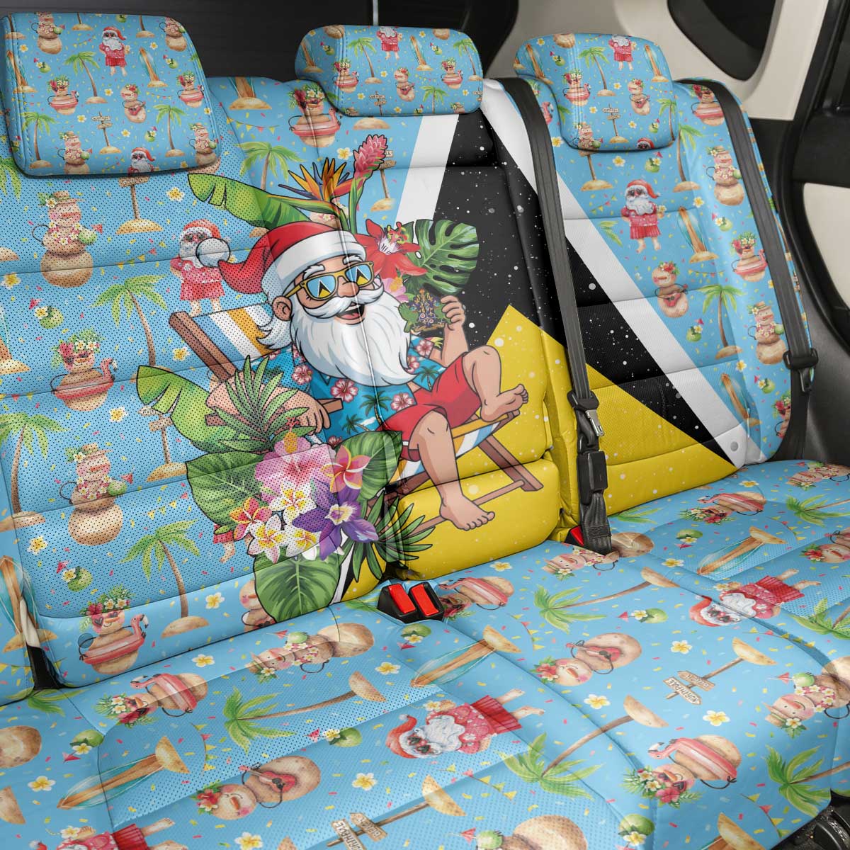 Saint Lucia Christmas Back Car Seat Cover Tropical Santa Claus - Wonder Print Shop