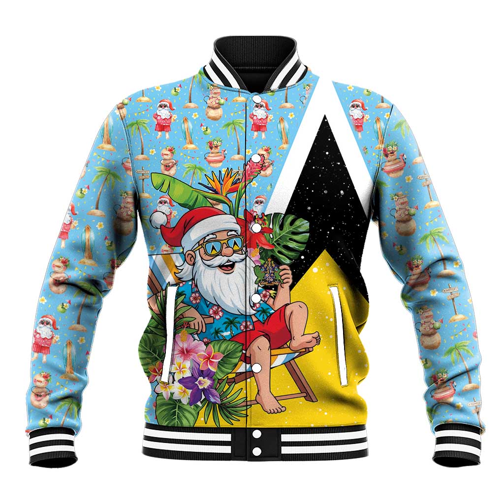 Saint Lucia Christmas Baseball Jacket Tropical Santa Claus - Wonder Print Shop