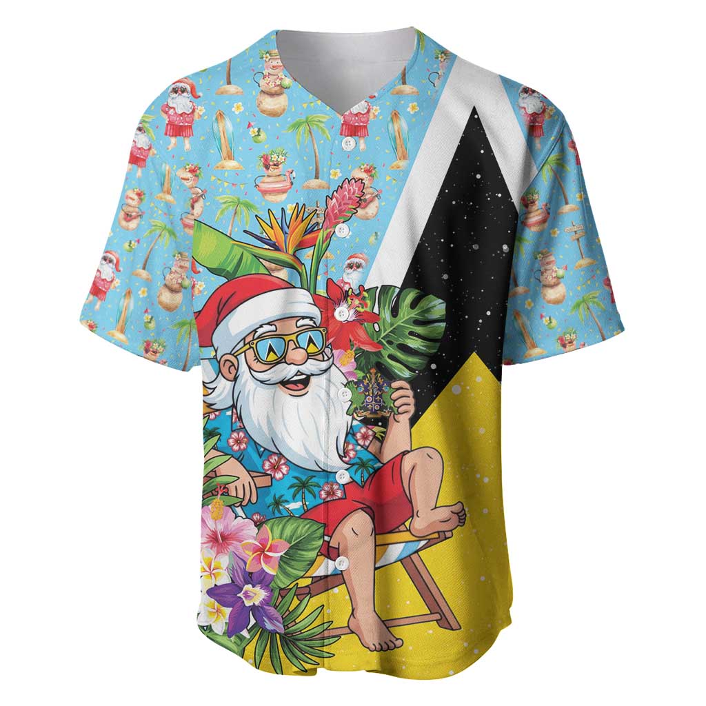 Saint Lucia Christmas Baseball Jersey Tropical Santa Claus - Wonder Print Shop