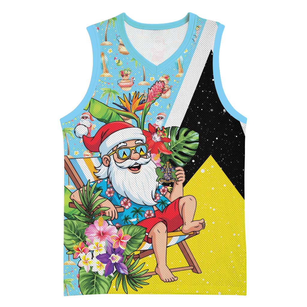 Saint Lucia Christmas Basketball Jersey Tropical Santa Claus - Wonder Print Shop