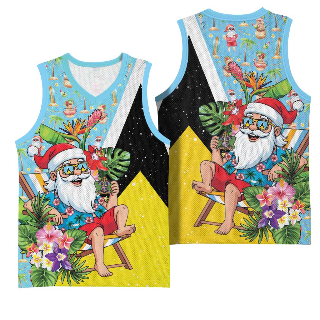 Saint Lucia Christmas Basketball Jersey Tropical Santa Claus - Wonder Print Shop
