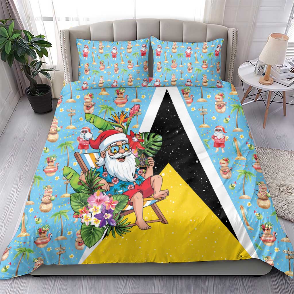 Saint Lucia Christmas Bedding Set Tropical Santa Claus - Wonder Print Shop