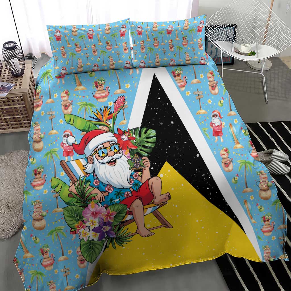 Saint Lucia Christmas Bedding Set Tropical Santa Claus - Wonder Print Shop