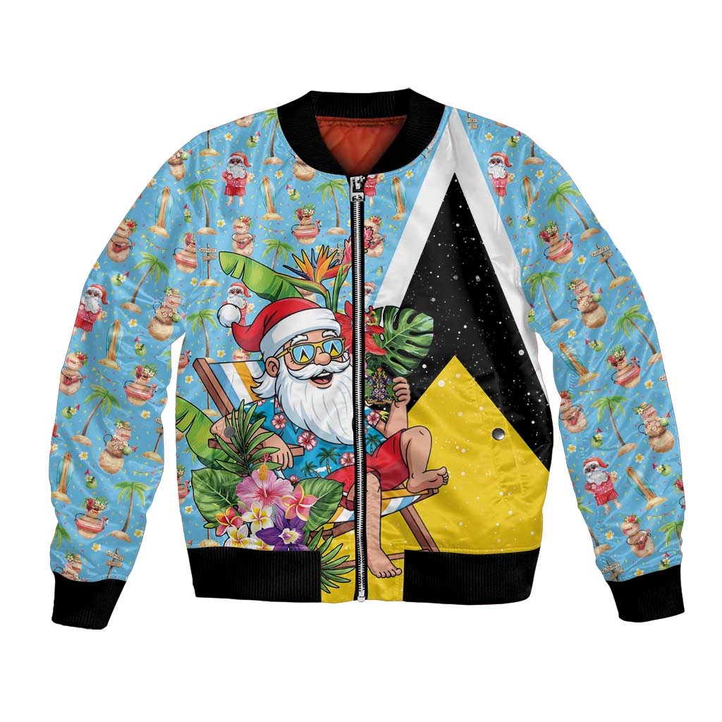 Saint Lucia Christmas Bomber Jacket Tropical Santa Claus - Wonder Print Shop