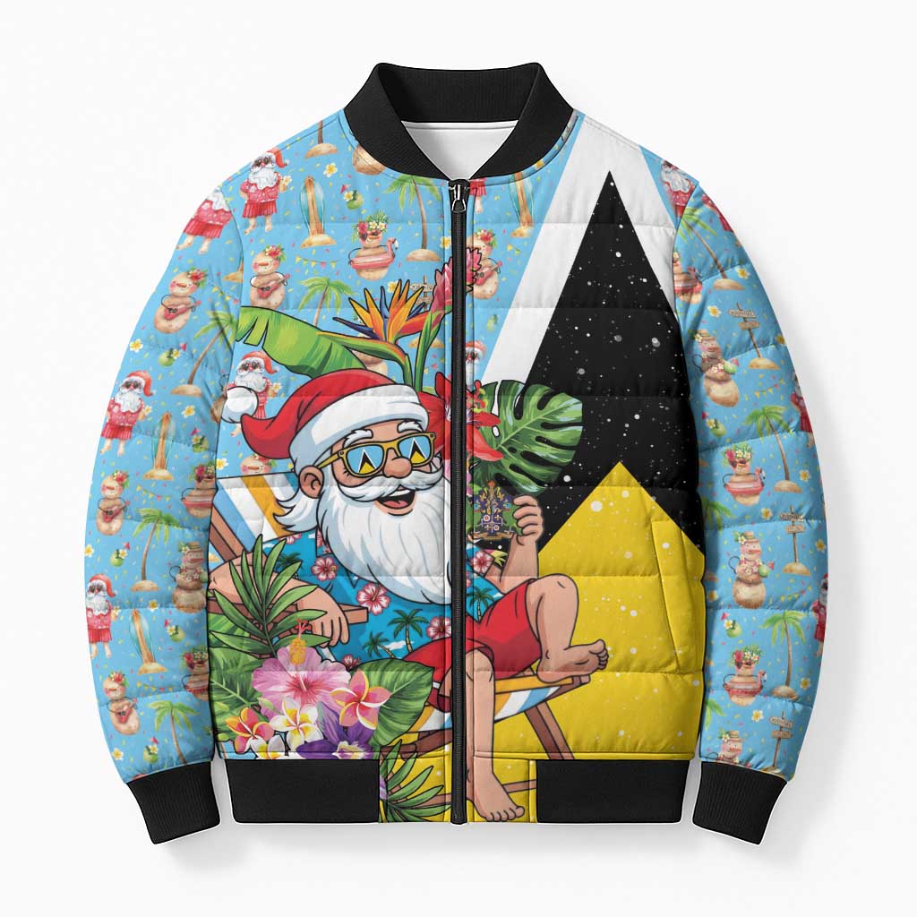 Saint Lucia Christmas Bomber Puffer Jacket Tropical Santa Claus - Wonder Print Shop
