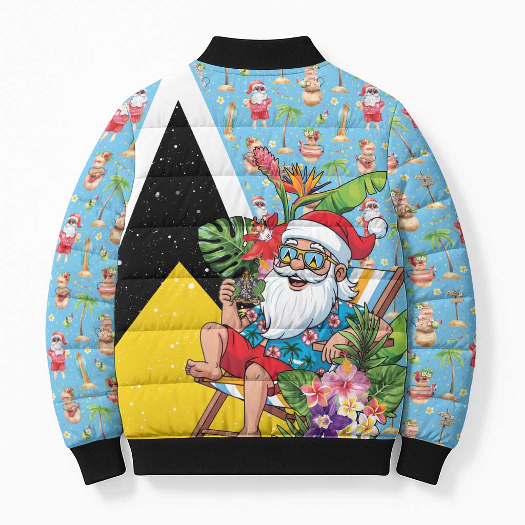 Saint Lucia Christmas Bomber Puffer Jacket Tropical Santa Claus - Wonder Print Shop