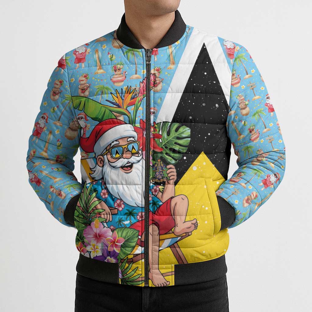 Saint Lucia Christmas Bomber Puffer Jacket Tropical Santa Claus - Wonder Print Shop