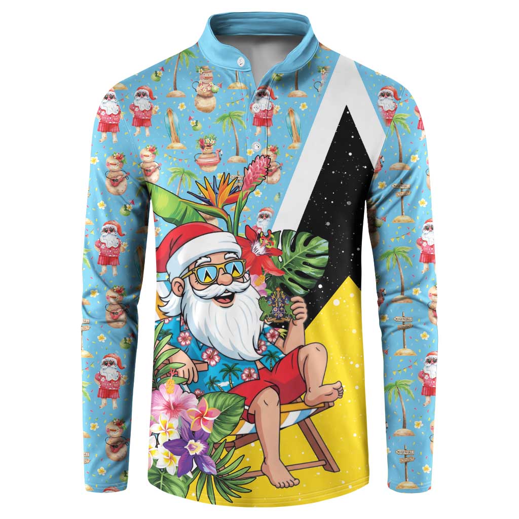 Saint Lucia Christmas Button Sweatshirt Tropical Santa Claus - Wonder Print Shop