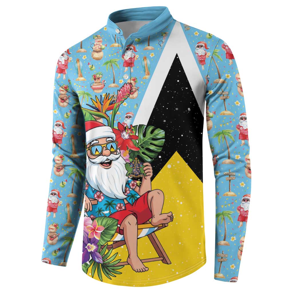 Saint Lucia Christmas Button Sweatshirt Tropical Santa Claus - Wonder Print Shop