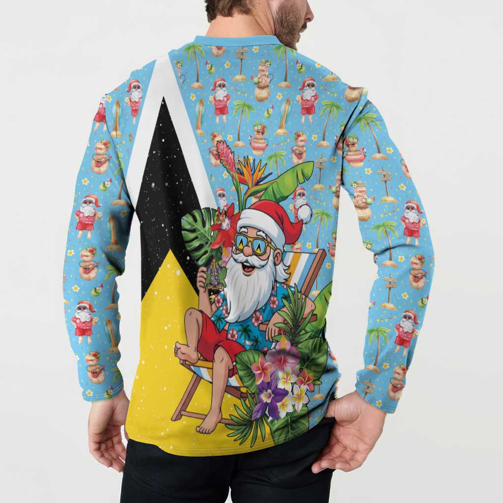 Saint Lucia Christmas Button Sweatshirt Tropical Santa Claus - Wonder Print Shop