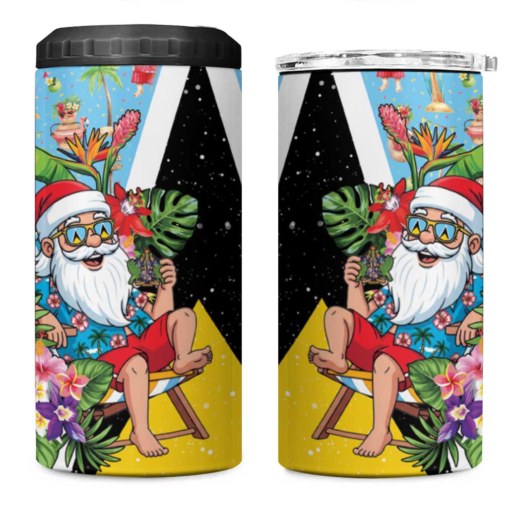 Saint Lucia Christmas 4 in 1 Can Cooler Tumbler Tropical Santa Claus - Wonder Print Shop