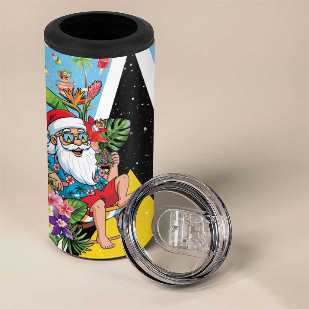 Saint Lucia Christmas 4 in 1 Can Cooler Tumbler Tropical Santa Claus - Wonder Print Shop