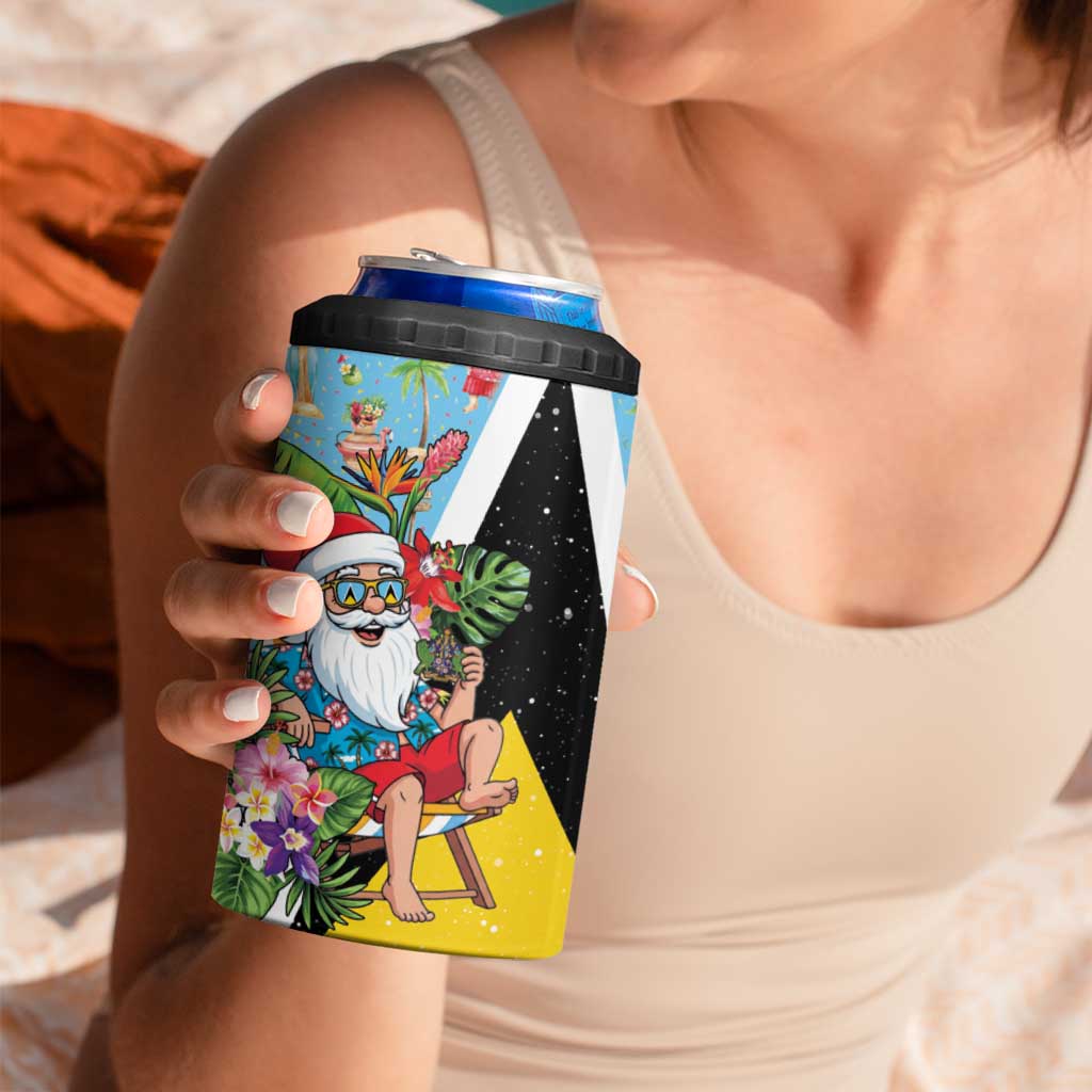 Saint Lucia Christmas 4 in 1 Can Cooler Tumbler Tropical Santa Claus - Wonder Print Shop