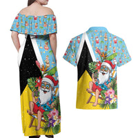 Saint Lucia Christmas Couples Matching Off Shoulder Maxi Dress and Hawaiian Shirt Tropical Santa Claus - Wonder Print Shop