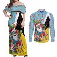 Saint Lucia Christmas Couples Matching Off Shoulder Maxi Dress and Long Sleeve Button Shirt Tropical Santa Claus - Wonder Print Shop