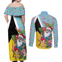 Saint Lucia Christmas Couples Matching Off Shoulder Maxi Dress and Long Sleeve Button Shirt Tropical Santa Claus - Wonder Print Shop