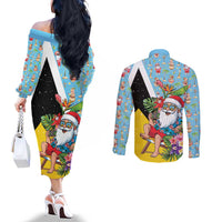 Saint Lucia Christmas Couples Matching Off The Shoulder Long Sleeve Dress and Long Sleeve Button Shirt Tropical Santa Claus - Wonder Print Shop
