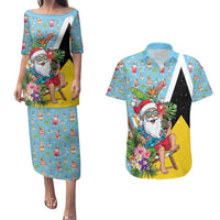 Saint Lucia Christmas Couples Matching Puletasi and Hawaiian Shirt Tropical Santa Claus - Wonder Print Shop