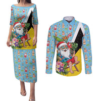 Saint Lucia Christmas Couples Matching Puletasi and Long Sleeve Button Shirt Tropical Santa Claus - Wonder Print Shop