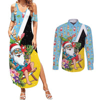 Saint Lucia Christmas Couples Matching Summer Maxi Dress and Long Sleeve Button Shirt Tropical Santa Claus - Wonder Print Shop