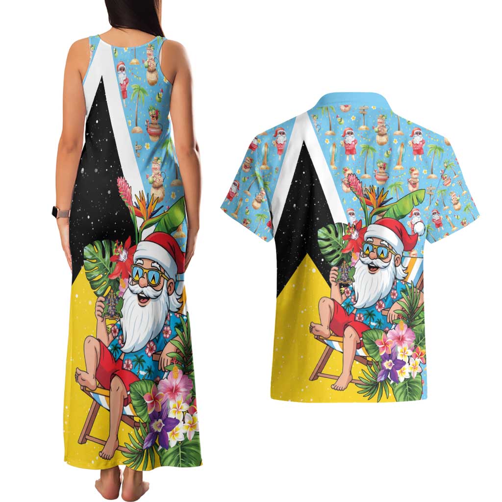 Saint Lucia Christmas Couples Matching Tank Maxi Dress and Hawaiian Shirt Tropical Santa Claus - Wonder Print Shop