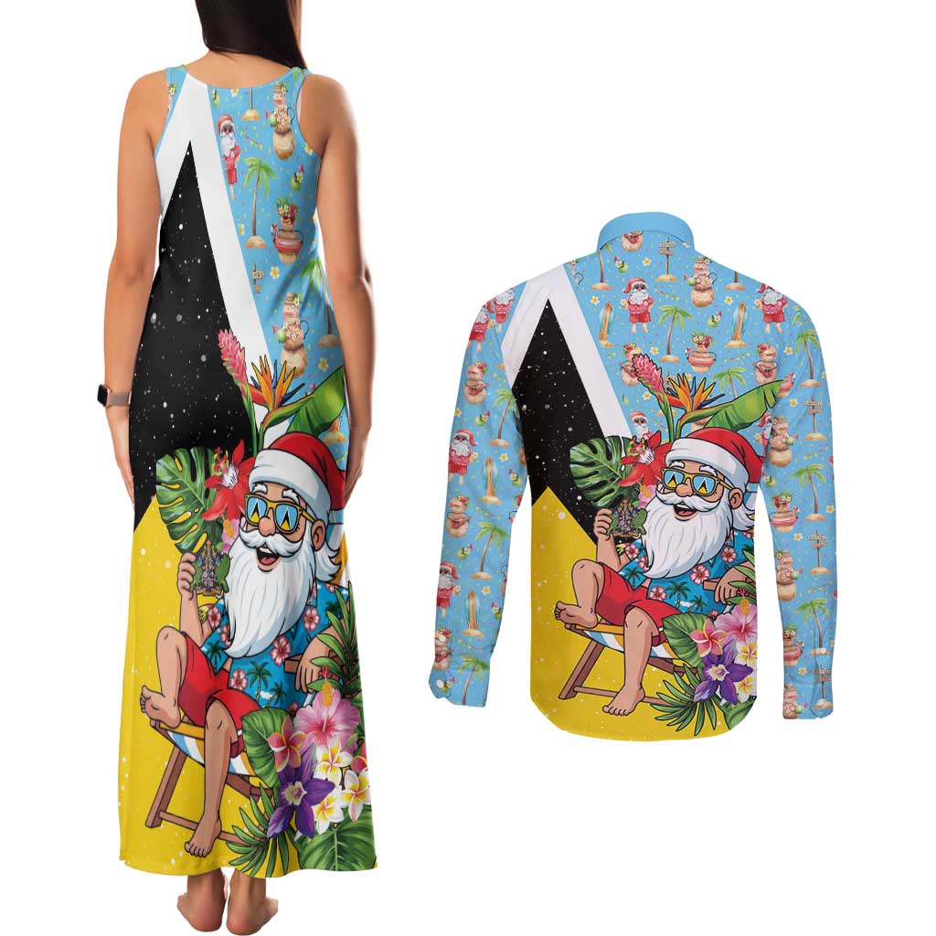 Saint Lucia Christmas Couples Matching Tank Maxi Dress and Long Sleeve Button Shirt Tropical Santa Claus - Wonder Print Shop
