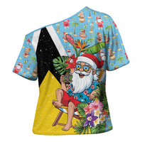 Saint Lucia Christmas Cross Shoulder Shirt Tropical Santa Claus - Wonder Print Shop