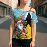 Saint Lucia Christmas Cross Shoulder Shirt Tropical Santa Claus - Wonder Print Shop