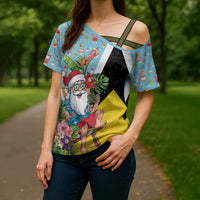 Saint Lucia Christmas Cross Shoulder Shirt Tropical Santa Claus - Wonder Print Shop