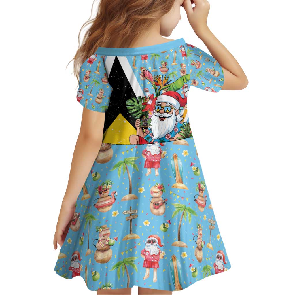 Saint Lucia Christmas Family Matching Long Sleeve Bodycon Dress and Hawaiian Shirt Tropical Santa Claus - Wonder Print Shop