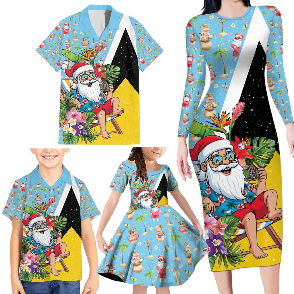 Saint Lucia Christmas Family Matching Long Sleeve Bodycon Dress and Hawaiian Shirt Tropical Santa Claus - Wonder Print Shop