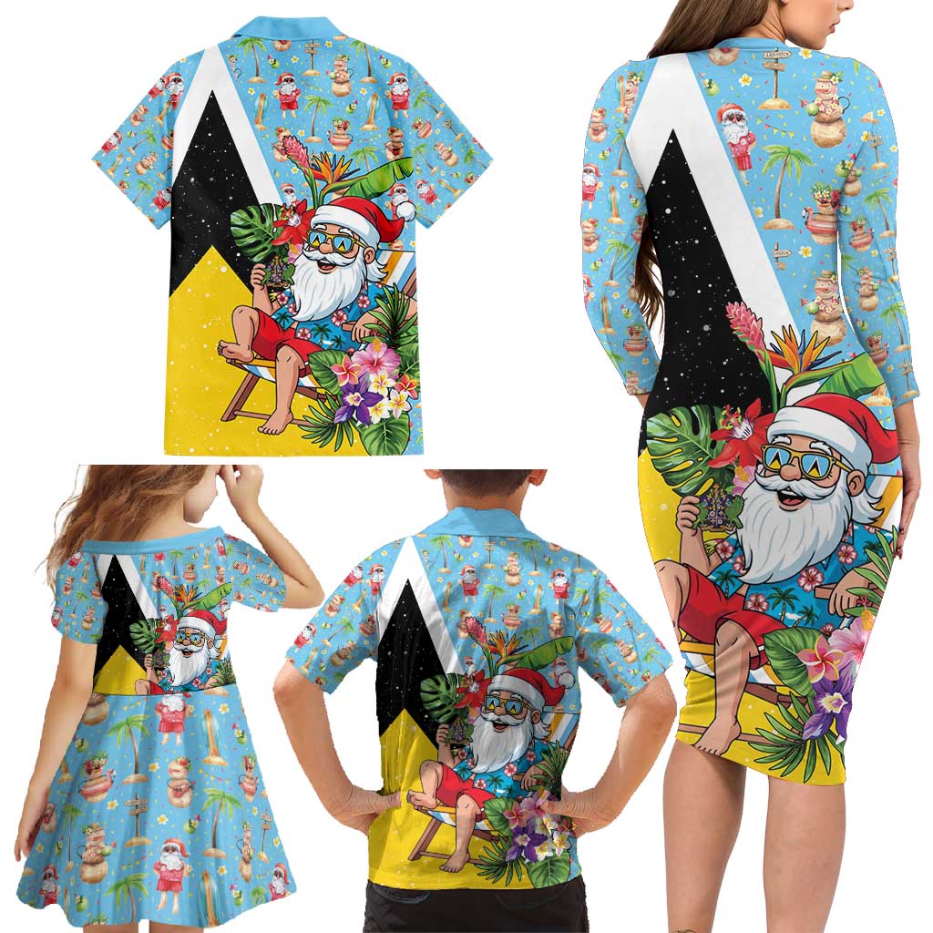 Saint Lucia Christmas Family Matching Long Sleeve Bodycon Dress and Hawaiian Shirt Tropical Santa Claus - Wonder Print Shop