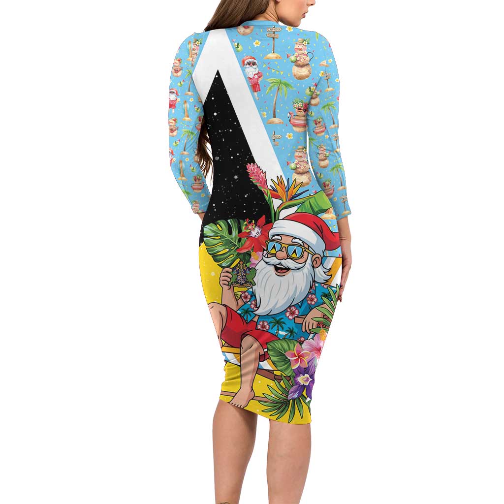 Saint Lucia Christmas Family Matching Long Sleeve Bodycon Dress and Hawaiian Shirt Tropical Santa Claus - Wonder Print Shop