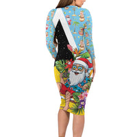 Saint Lucia Christmas Family Matching Long Sleeve Bodycon Dress and Hawaiian Shirt Tropical Santa Claus - Wonder Print Shop