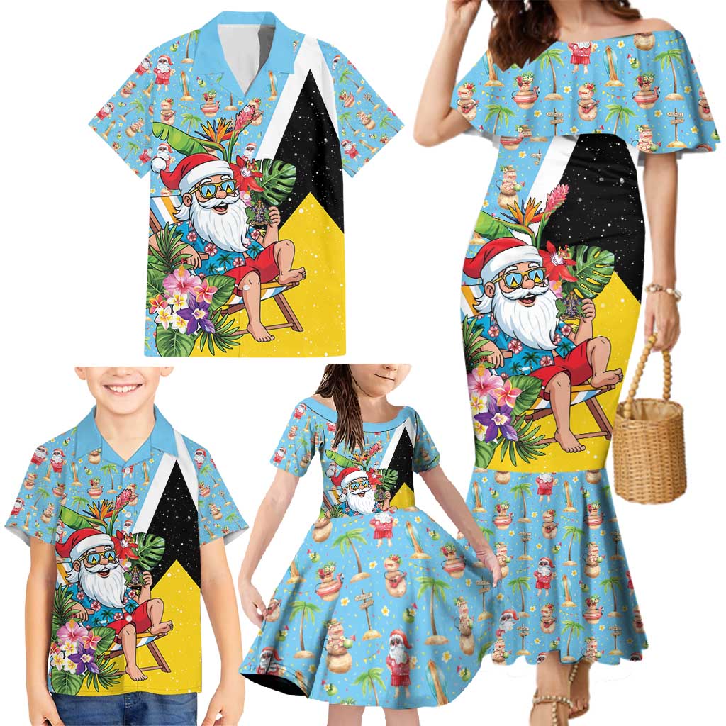 Saint Lucia Christmas Family Matching Mermaid Dress and Hawaiian Shirt Tropical Santa Claus - Wonder Print Shop
