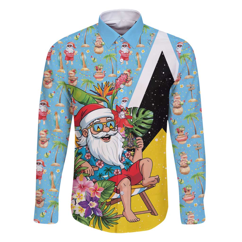 Saint Lucia Christmas Family Matching Mermaid Dress and Hawaiian Shirt Tropical Santa Claus - Wonder Print Shop