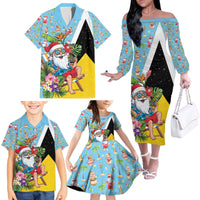 Saint Lucia Christmas Family Matching Off The Shoulder Long Sleeve Dress and Hawaiian Shirt Tropical Santa Claus - Wonder Print Shop