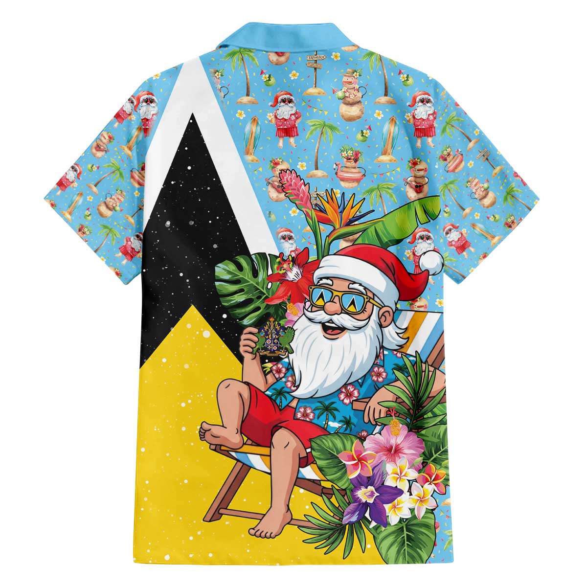 Saint Lucia Christmas Family Matching Off The Shoulder Long Sleeve Dress and Hawaiian Shirt Tropical Santa Claus - Wonder Print Shop