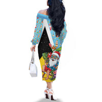 Saint Lucia Christmas Family Matching Off The Shoulder Long Sleeve Dress and Hawaiian Shirt Tropical Santa Claus - Wonder Print Shop